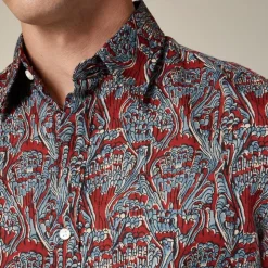 Short-sleeve cotton-linen blend shirt in print