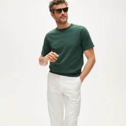 Short-sleeve crewneck sweater in Pima cotton