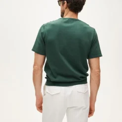 Short-sleeve crewneck sweater in Pima cotton