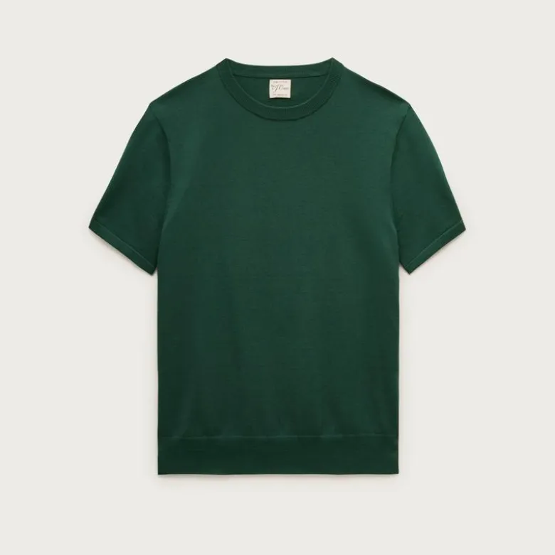 Short-sleeve crewneck sweater in Pima cotton