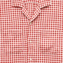 Short-sleeve linen camp-collar shirt in gingham