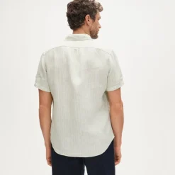 Short-sleeve point-collar linen shirt in stripe
