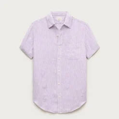 Short-sleeve point-collar linen shirt in stripe