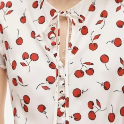 Short-sleeve slip dress in cherry print