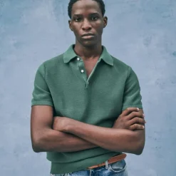 Short-sleeve sweater-polo in Pima cotton