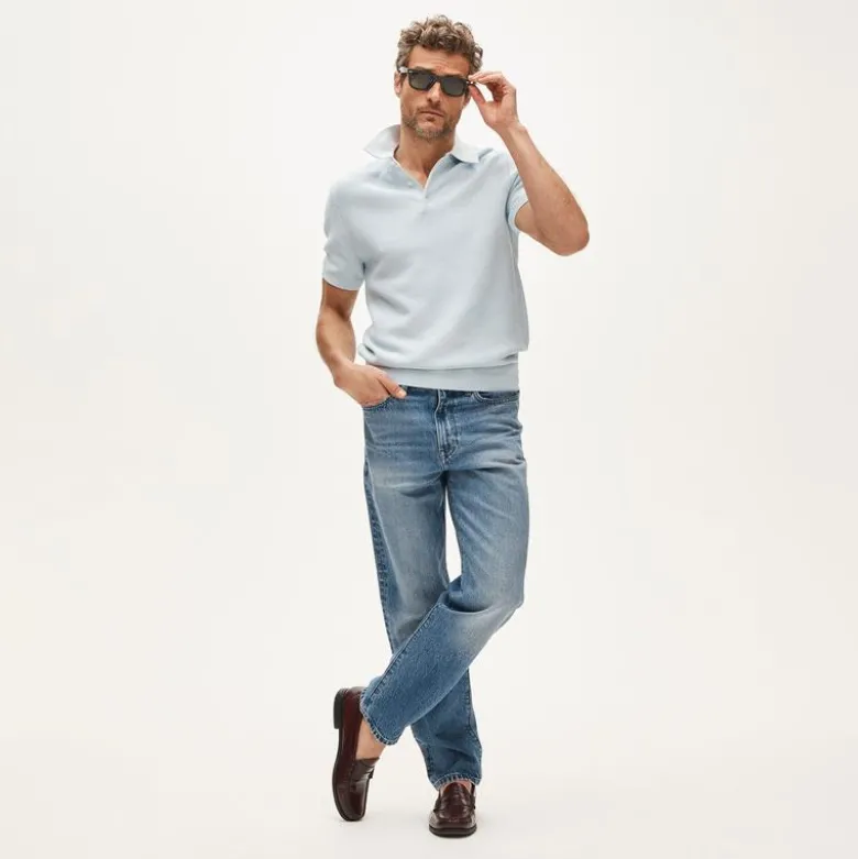 Short-sleeve sweater-polo in Pima cotton