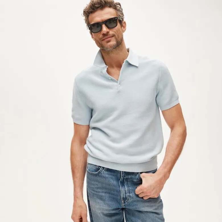 Short-sleeve sweater-polo in Pima cotton