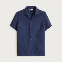 Short-sleeve textured cotton camp-collar shirt
