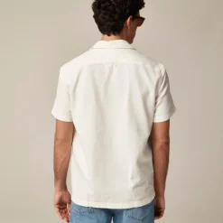 Short-sleeve textured cotton camp-collar shirt