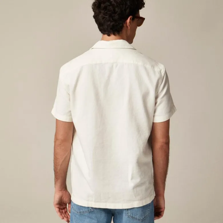 Short-sleeve textured cotton camp-collar shirt