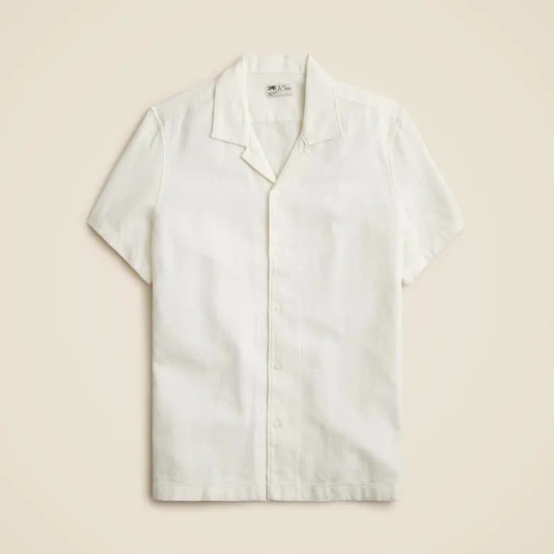 Short-sleeve textured cotton camp-collar shirt