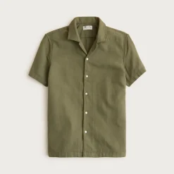 Short-sleeve textured cotton camp-collar shirt