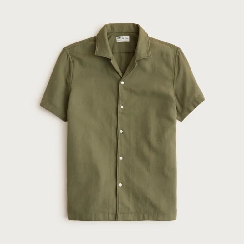Short-sleeve textured cotton camp-collar shirt