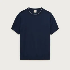 Short-sleeve tipped crewneck sweater in Pima cotton