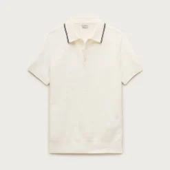 Short-sleeve tipped sweater-polo in Pima cotton