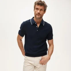 Short-sleeve tipped sweater-polo in Pima cotton