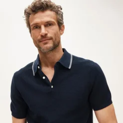 Short-sleeve tipped sweater-polo in Pima cotton