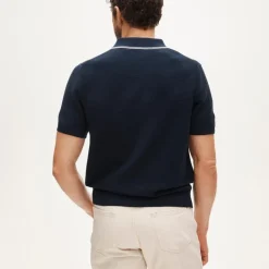 Short-sleeve tipped sweater-polo in Pima cotton