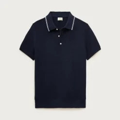 Short-sleeve tipped sweater-polo in Pima cotton