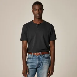 Short-sleeve vintage-wash cotton henley