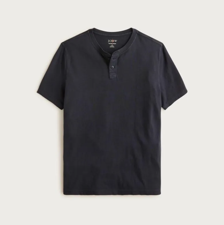 Short-sleeve vintage-wash cotton henley