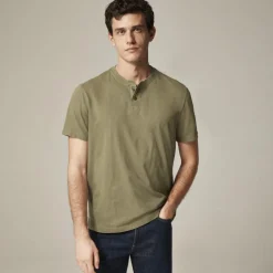 Short-sleeve vintage-wash cotton henley