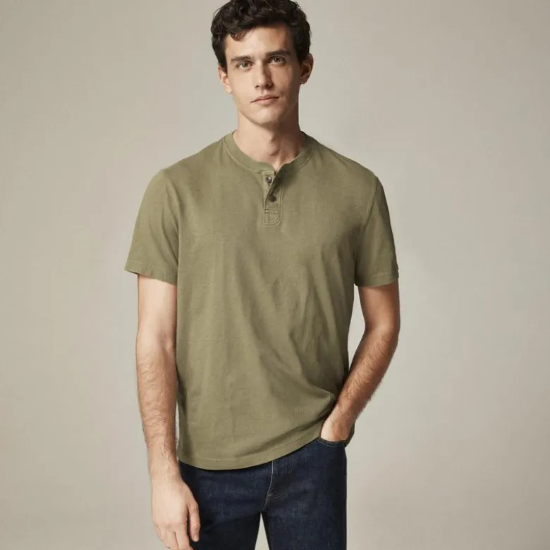 Short-sleeve vintage-wash cotton henley