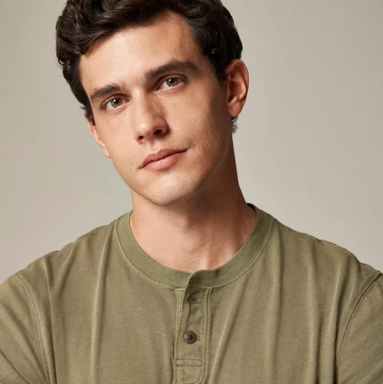 Short-sleeve vintage-wash cotton henley