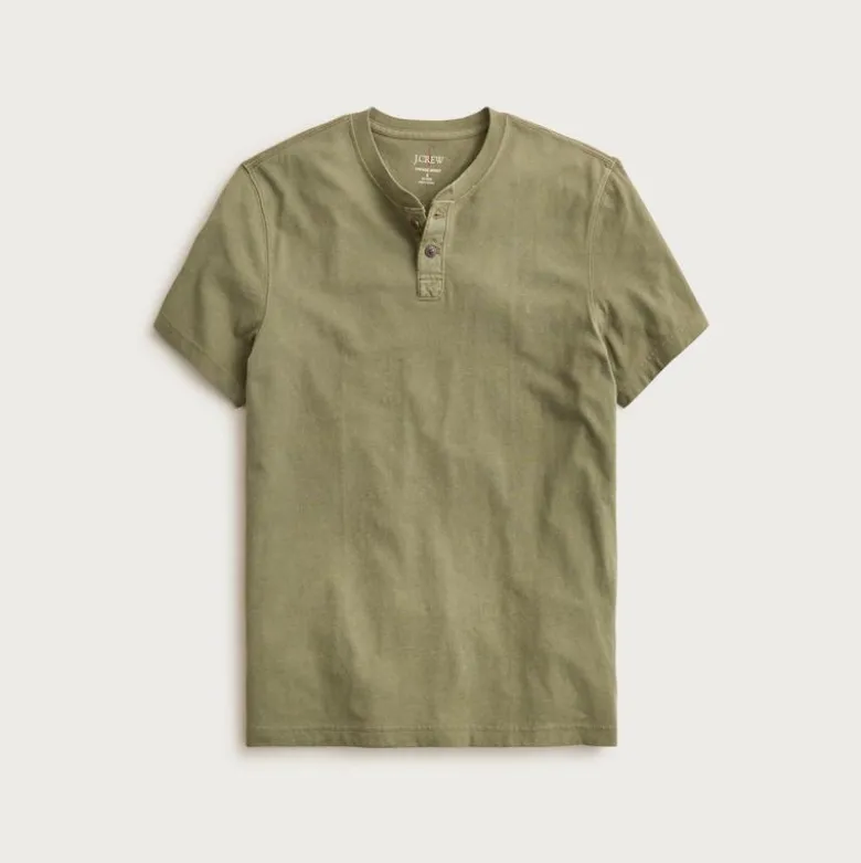 Short-sleeve vintage-wash cotton henley