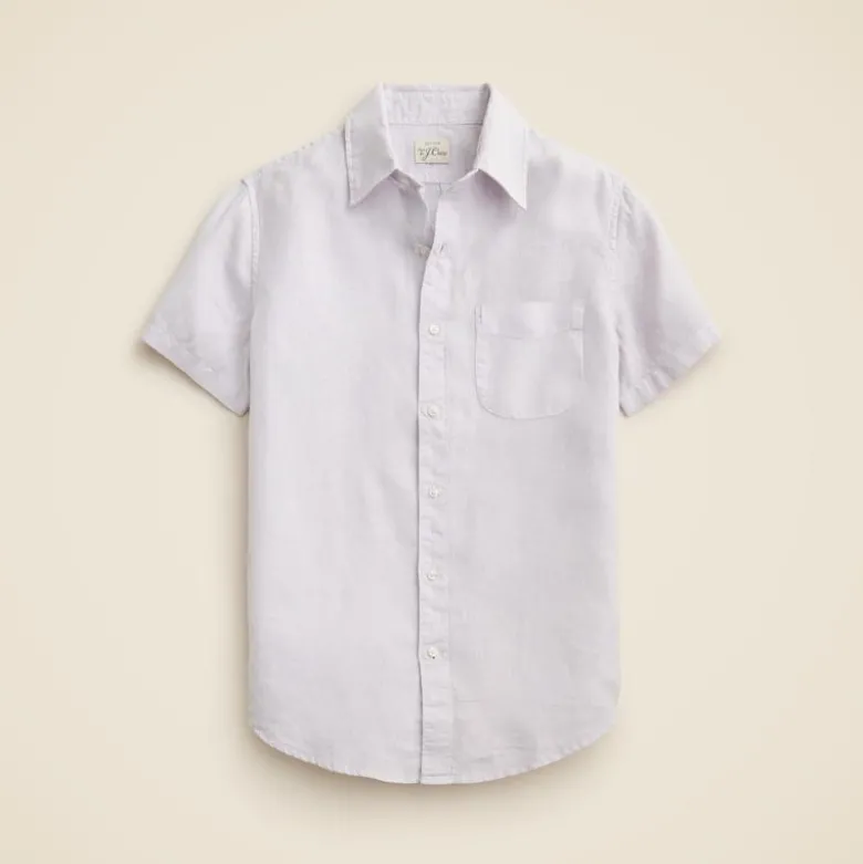Short-sleeve washed linen shirt
