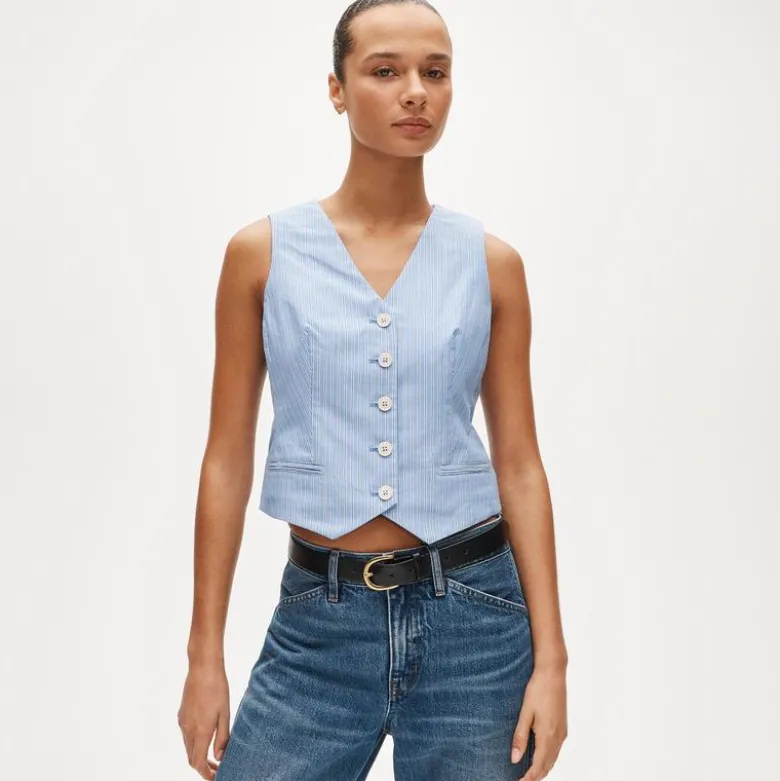 Shrunken V-neck vest top in stripe