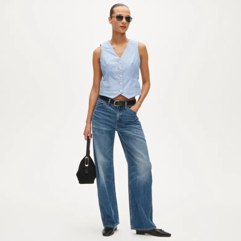 Shrunken V-neck vest top in stripe