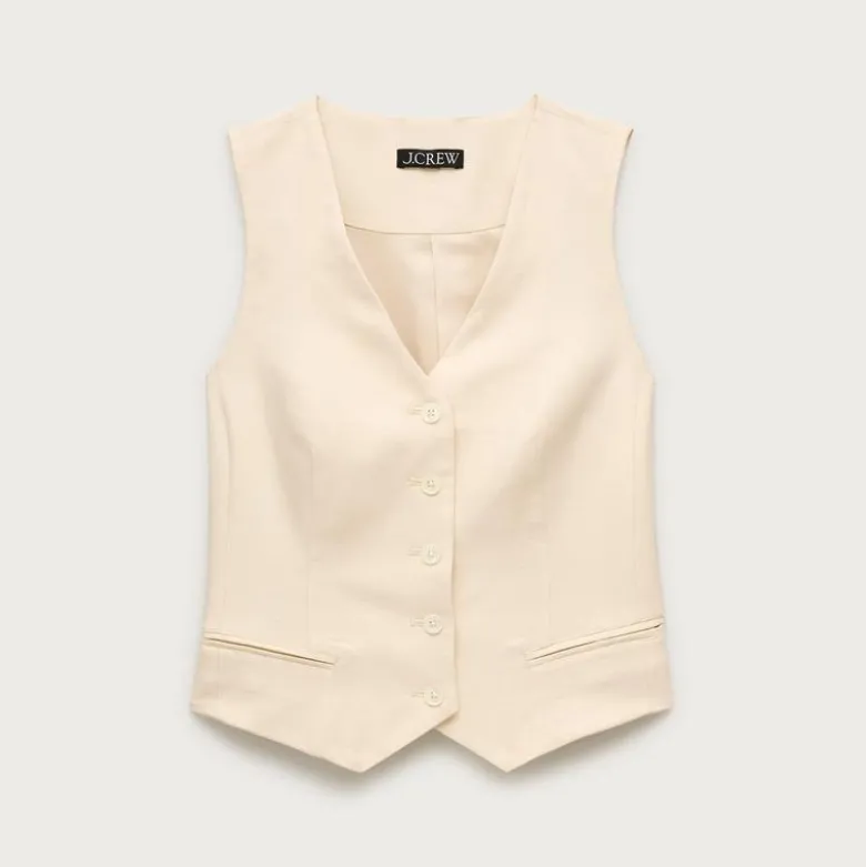Shrunken V-neck vest top in Gramercy linen blend