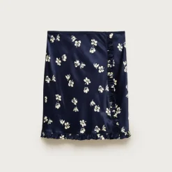 Side-ruffle slip skirt in viscose charmeuse floral