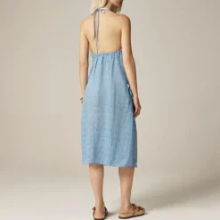 Side-tie midi dress in mini floral-print ramie