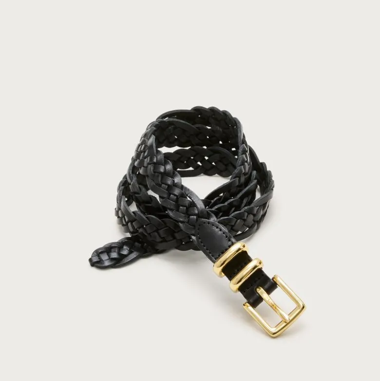 Skinny braided belt in Italian leather