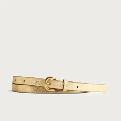Skinny metallic Italian leather belt