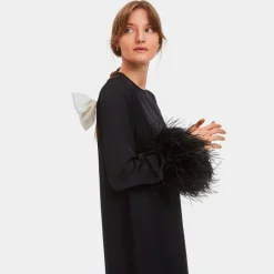 SLEEPER Suzi maxi dress with detachable feather boa