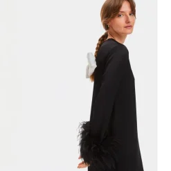 SLEEPER Suzi maxi dress with detachable feather boa