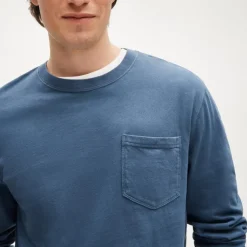 Slim long-sleeve vintage-wash cotton pocket T-shirt
