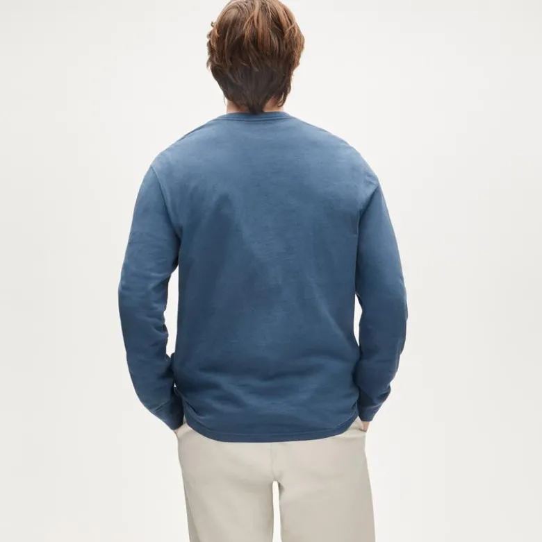 Slim long-sleeve vintage-wash cotton pocket T-shirt