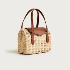 Small rattan top-handle bag