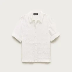 Smocked button-up short-sleeve shirt
