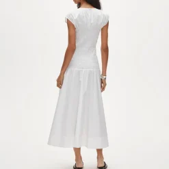 Smocked dress in cotton poplin