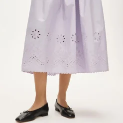 Smocked eyelet-hem dress in cotton poplin