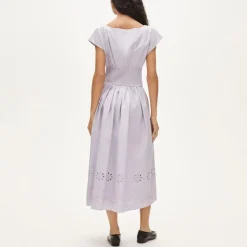 Smocked eyelet-hem dress in cotton poplin