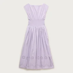 Smocked eyelet-hem dress in cotton poplin