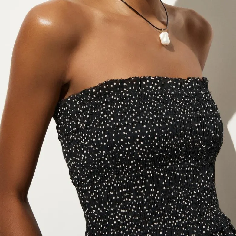 Smocked maxi dress in cotton voile dot print