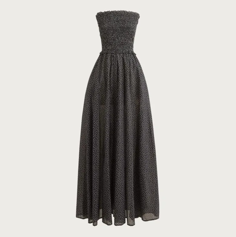 Smocked maxi dress in cotton voile dot print