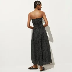Smocked maxi dress in cotton voile dot print